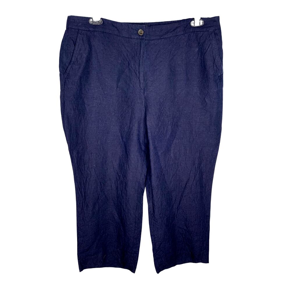 Talbot's Navy Women's 16 Petite 100% Linen Cropped Dress Pants